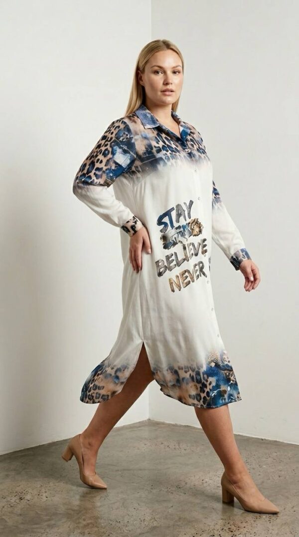 Premium Animal Print Shirt Dress with Embroidered Details Premium Animal Print Shirt Dress with Embroidered Details
