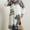 Premium Animal Print Shirt Dress with Embroidered Details Premium Animal Print Shirt Dress with Embroidered Details
