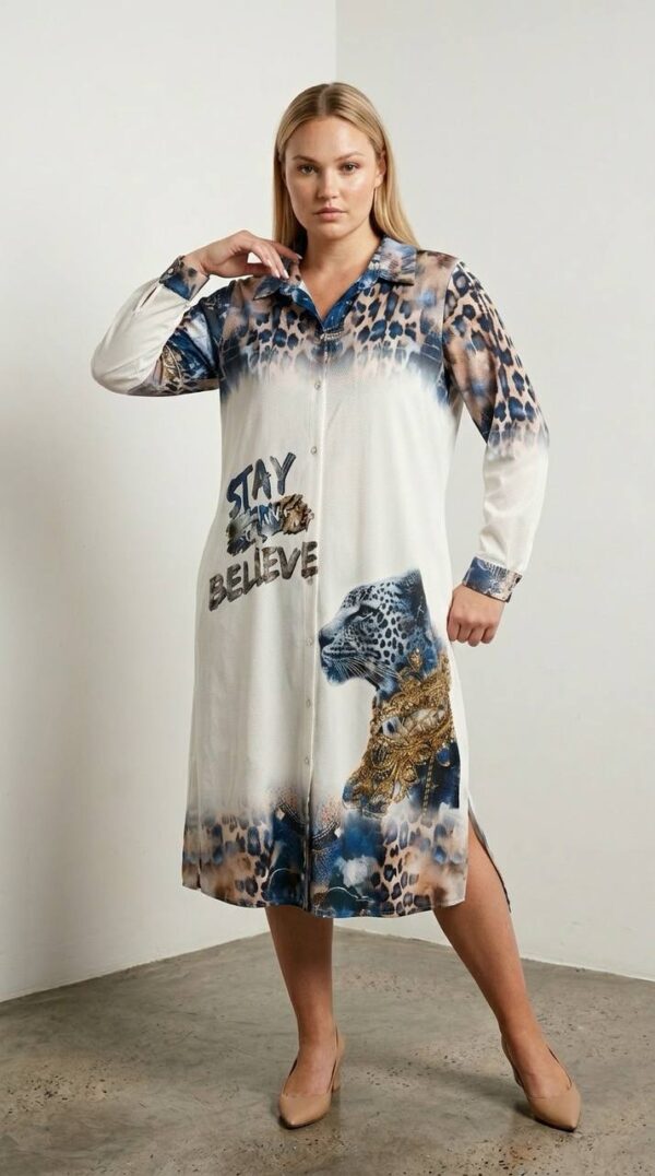 Premium Animal Print Shirt Dress with Embroidered Details Premium Animal Print Shirt Dress with Embroidered Details