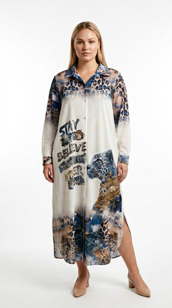 Premium Animal Print Shirt Dress with Embroidered Details Premium Animal Print Shirt Dress with Embroidered Details