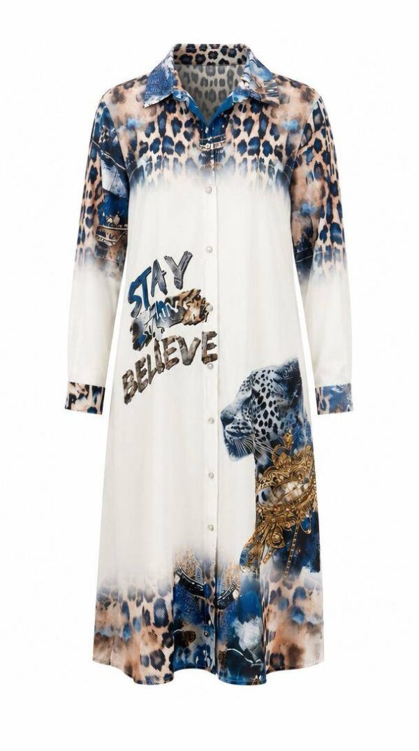 Premium Animal Print Shirt Dress with Embroidered Details Premium Animal Print Shirt Dress with Embroidered Details
