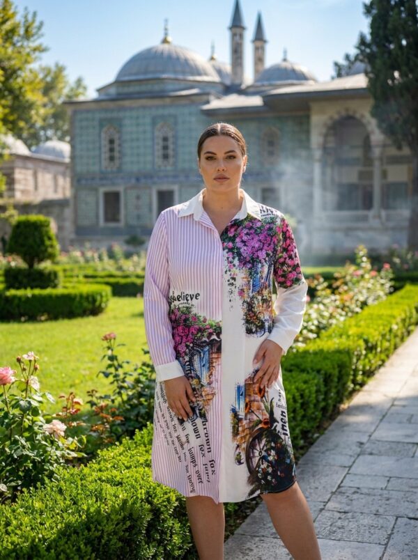 Wholesale Artistic Mixed-Print Shirtdress Wholesale Artistic Mixed-Print Shirtdress