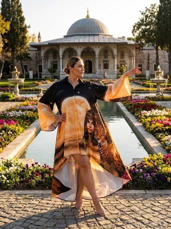 Oversized Egyptian Print High-Low Shirt Dress Oversized Egyptian Print High-Low Shirt Dress