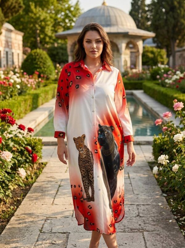 Premium Animal Print Shirt Dress with Leopard Pattern Premium Animal Print Shirt Dress with Leopard Pattern