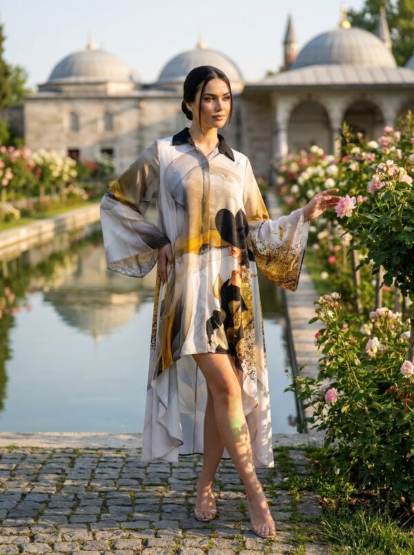 Elegant Abstract Print High-Low Oversized Shirt Dress Elegant Abstract Print High-Low Oversized Shirt Dress