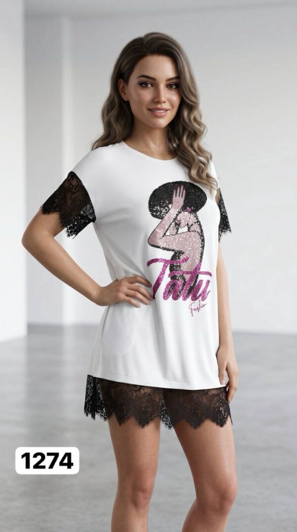 Women's Lace Trim Graphic T-Shirt Dress Women's Lace Trim Graphic T-Shirt Dress