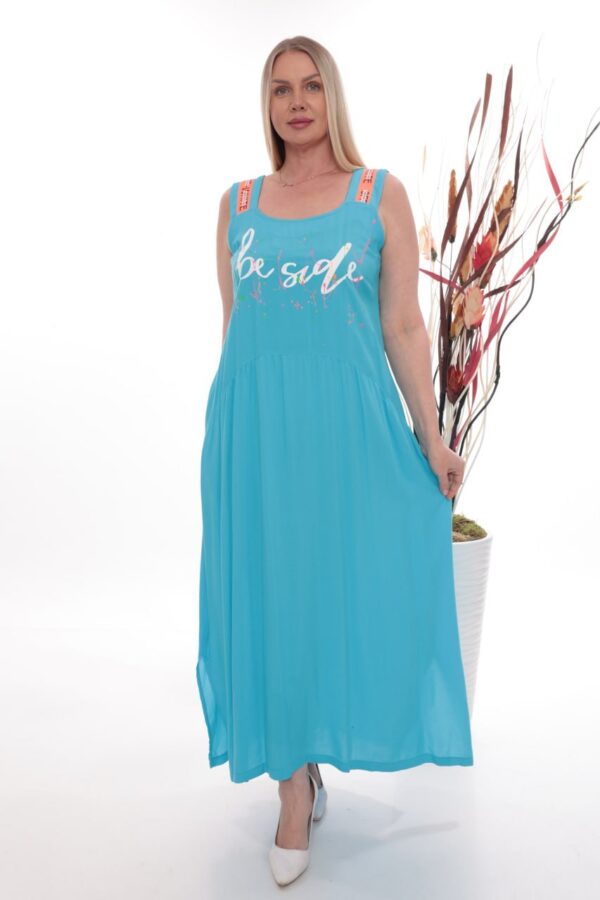 Premium Turquoise Maxi Dress with Script Graphic Premium Turquoise Maxi Dress with Script Graphic