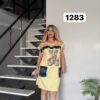 Yellow Teddy Bear Graphic Dress with Denim Pockets Yellow Teddy Bear Graphic Dress with Denim Pockets