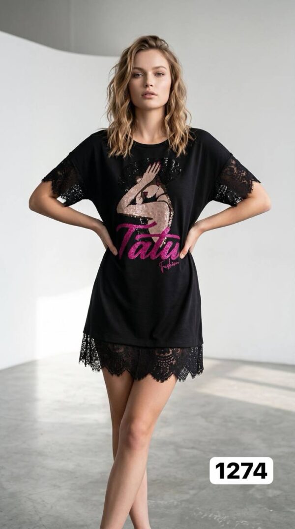 Women's Lace Trim Graphic T-Shirt Dress Women's Lace Trim Graphic T-Shirt Dress