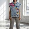 TATU1224 Distressed Denim Vest with Graphic Prints TATU1224 Distressed Denim Vest with Graphic Prints