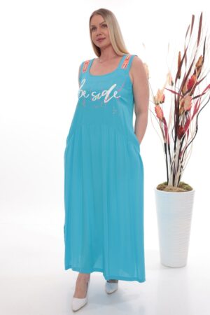 Premium Turquoise Maxi Dress with Script Graphic