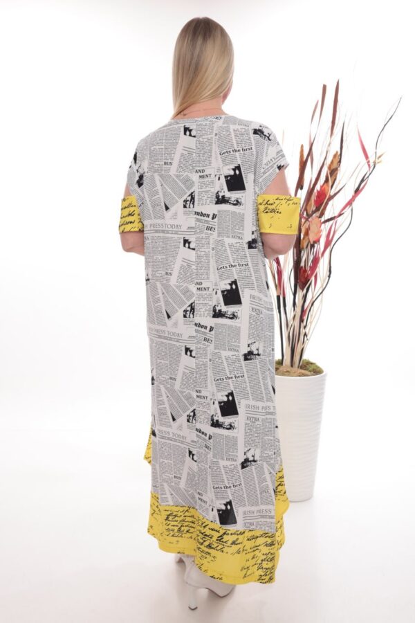 Premium Newspaper Print Dress with Yellow Accents Premium Newspaper Print Dress with Yellow Accents