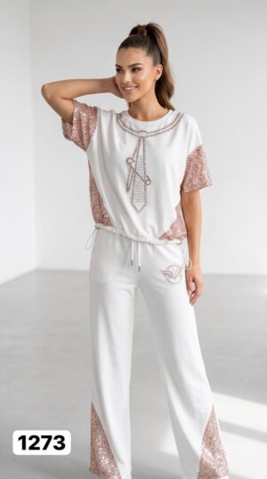 Premium White Beaded Top & Bottom Set - Wholesale Fashion