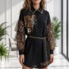 Premium Black Shirt Dress with Leopard Print Sleeves Premium Black Shirt Dress with Leopard Print Sleeves