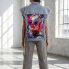 TATU1224 Distressed Denim Vest with Graphic Prints TATU1224 Distressed Denim Vest with Graphic Prints