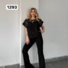 Black Lace Crop Top & Flare Pants Set