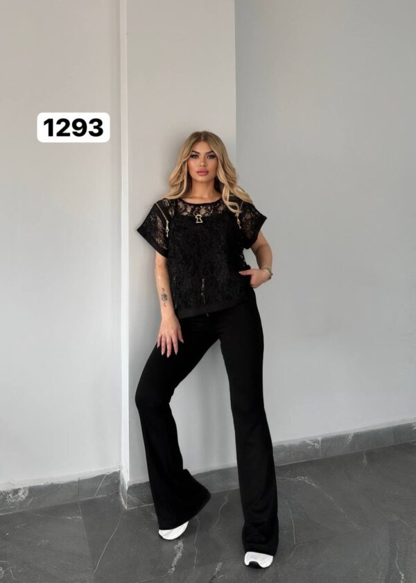 Black Lace Crop Top & Flare Pants Set