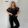 Black Lace Crop Top & Flare Pants Set