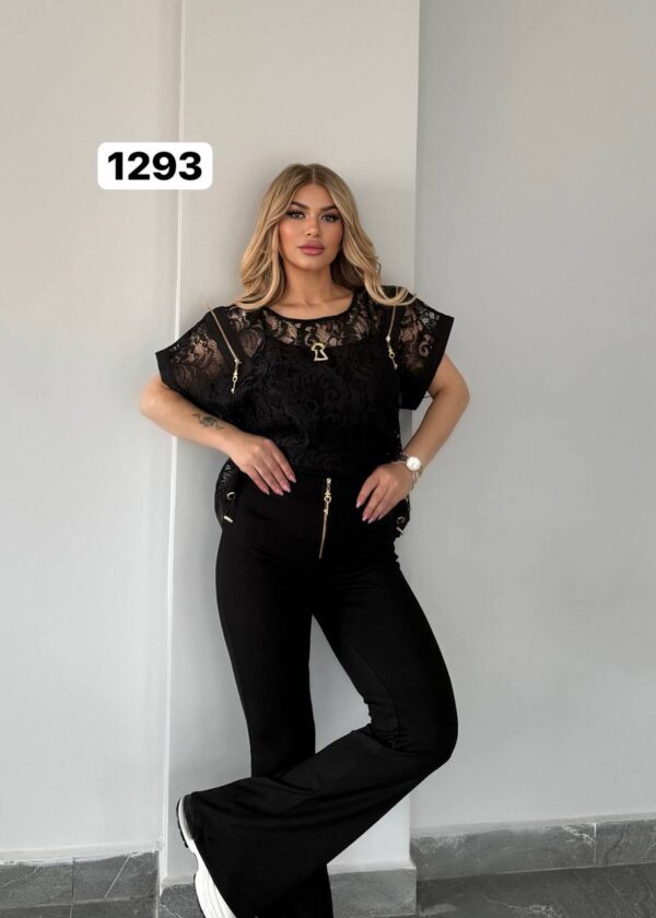 Black Lace Crop Top & Flare Pants Set