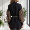 Premium Black Shirt Dress with Leopard Print Sleeves Premium Black Shirt Dress with Leopard Print Sleeves