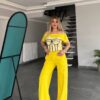 Women's Graphic Crop Top & Wide Leg Pants Set Women's Graphic Crop Top & Wide Leg Pants Set