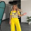 Women's Graphic Crop Top & Wide Leg Pants Set Women's Graphic Crop Top & Wide Leg Pants Set