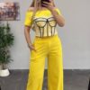 Women's Graphic Crop Top & Wide Leg Pants Set Women's Graphic Crop Top & Wide Leg Pants Set