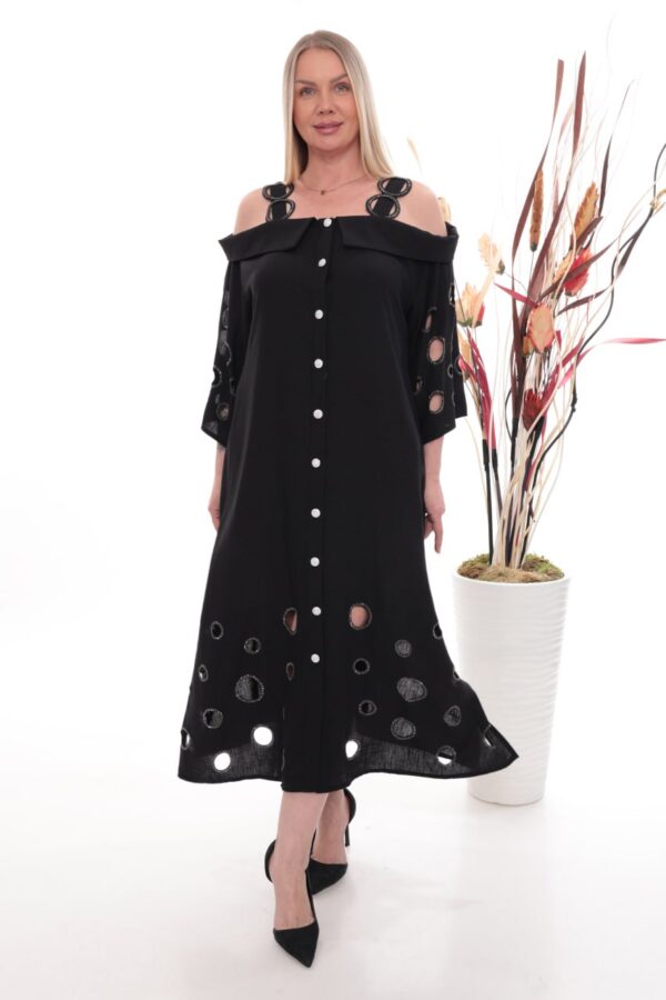 Premium Cold Shoulder Dress with Eyelet Details Premium Cold Shoulder Dress with Eyelet Details