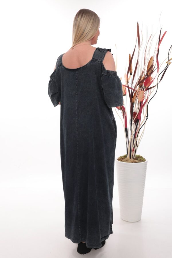 Premium Black Denim Cold Shoulder Dress with Beaded Details Premium Black Denim Cold Shoulder Dress with Beaded Details