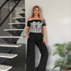 Women's Graphic Crop Top & Wide Leg Pants Set Women's Graphic Crop Top & Wide Leg Pants Set