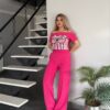 Women's Graphic Crop Top & Wide Leg Pants Set Women's Graphic Crop Top & Wide Leg Pants Set