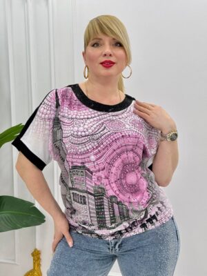 Premium Pink Graphic Print Blouse - Wholesale Premium Pink Graphic Print Blouse - Wholesale