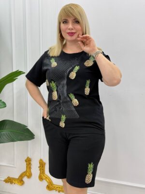 Premium Pineapple Print Cotton T-Shirt & Shorts Set