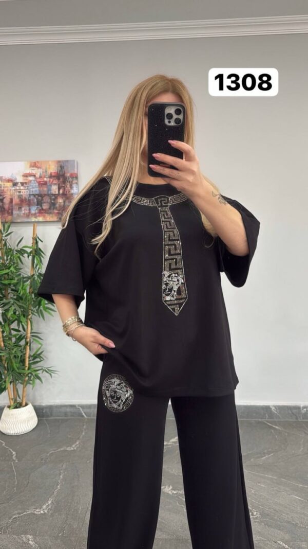 Black Luxury Printed Top & Bottom Set Black Luxury Printed Top & Bottom Set
