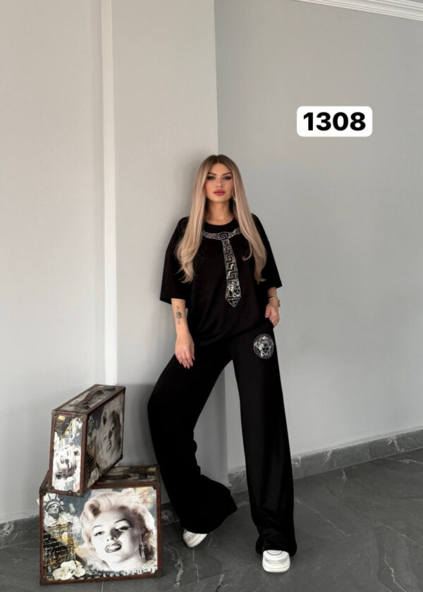 Black Luxury Printed Top & Bottom Set Black Luxury Printed Top & Bottom Set