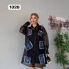 Black Mesh Shirt Dress with Denim Patches Black Mesh Shirt Dress with Denim Patches