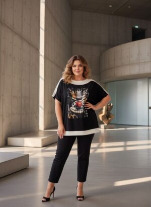 Premium Graphic Blouse with Contrast Trim Premium Graphic Blouse with Contrast Trim