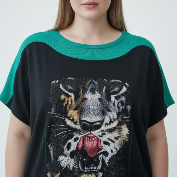 Premium Graphic Blouse with Contrast Trim Premium Graphic Blouse with Contrast Trim