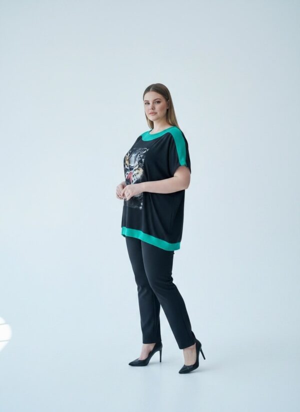 Premium Graphic Blouse with Contrast Trim Premium Graphic Blouse with Contrast Trim