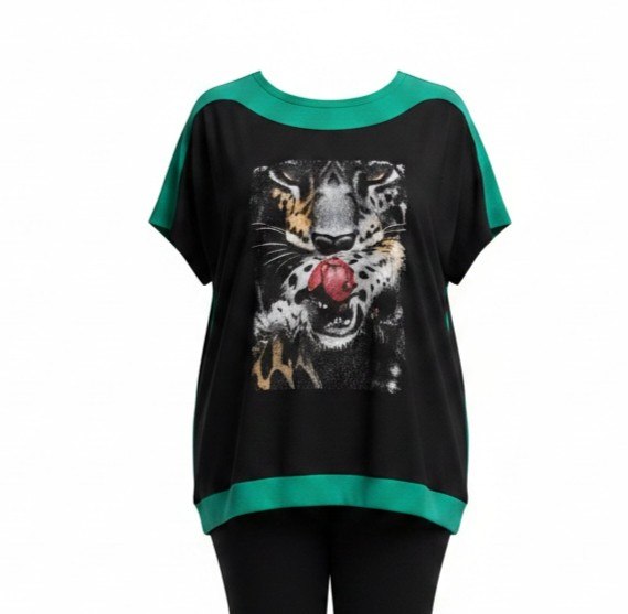 Premium Graphic Blouse with Contrast Trim Premium Graphic Blouse with Contrast Trim