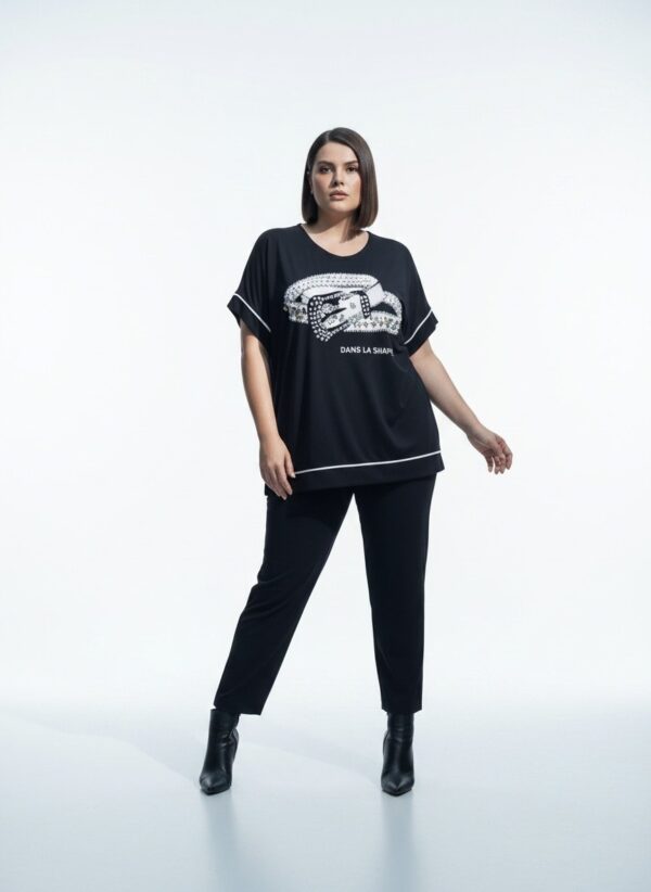 Premium Black Blouse with Embellished Print - Wholesale B2B