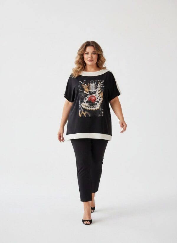 Premium Graphic Blouse with Contrast Trim Premium Graphic Blouse with Contrast Trim