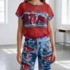 TATU1376 Red & Blue Distressed Two-Piece Set - Wholesale