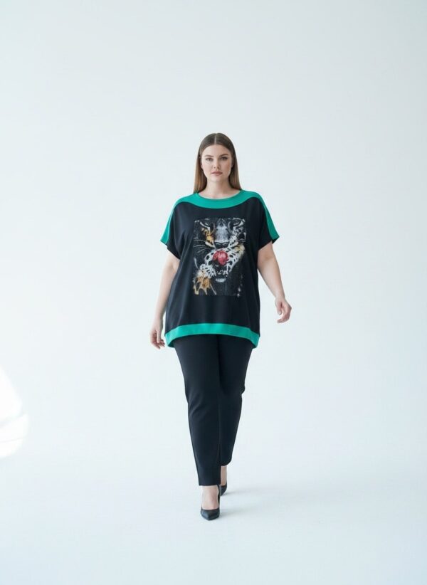 Premium Graphic Blouse with Contrast Trim Premium Graphic Blouse with Contrast Trim
