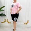Premium Rhinestone Apple Graphic T-Shirt & Shorts Set