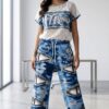 TATU1376 Red & Blue Distressed Two-Piece Set - Wholesale