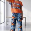 TATU1376 Red & Blue Distressed Two-Piece Set - Wholesale