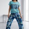 TATU1376 Red & Blue Distressed Two-Piece Set - Wholesale