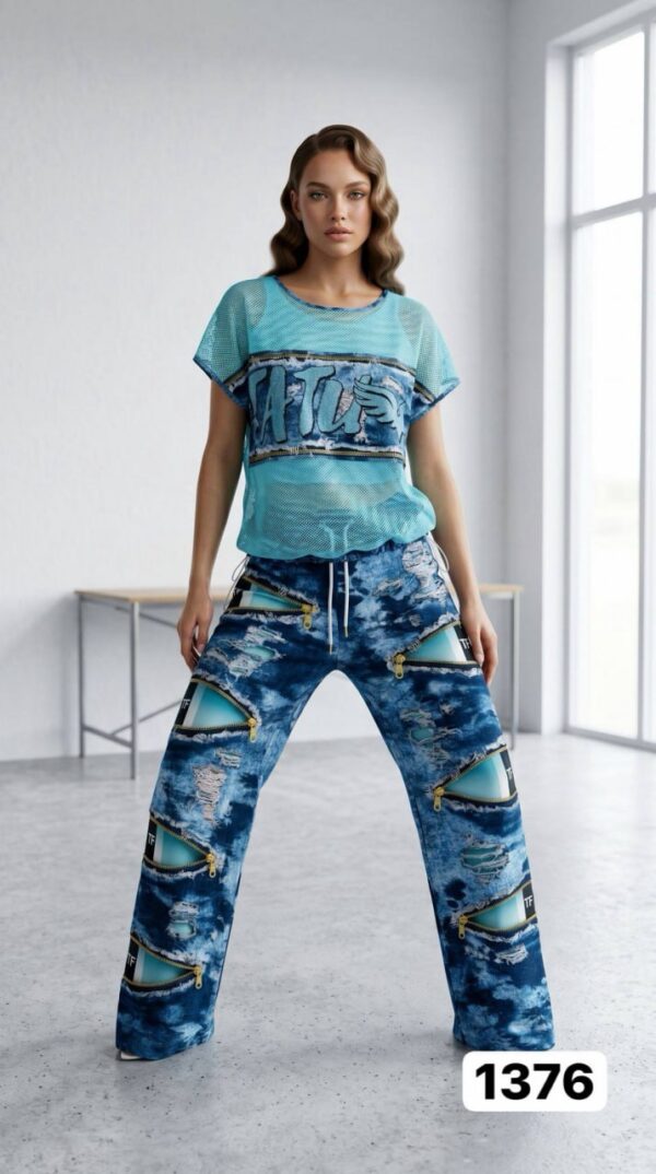 TATU1376 Red & Blue Distressed Two-Piece Set - Wholesale