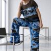 TATU1376 Red & Blue Distressed Two-Piece Set - Wholesale